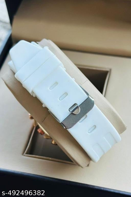 Daniel Radcliffe Luxury Rose Gold Watch - White Silicone Strap & Crystal Studded Bezel