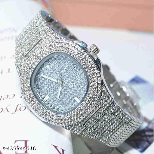 Silver Tone Luxury Bling Watch | Full Rhinestone Analog Timepiece