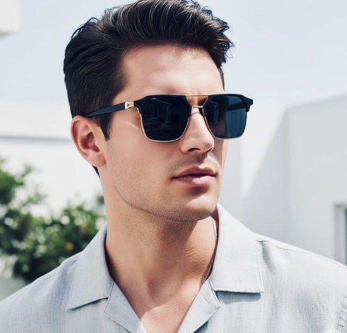 The Urban Edge: Black & Gold Geometric Aviators