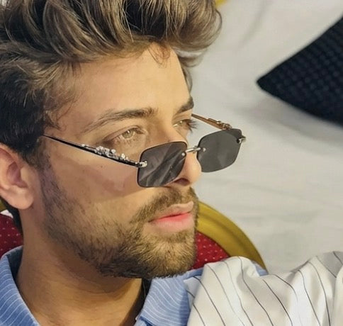 Retro Vintage Square Rimless Sunglasses with Metal Jaguar Accent