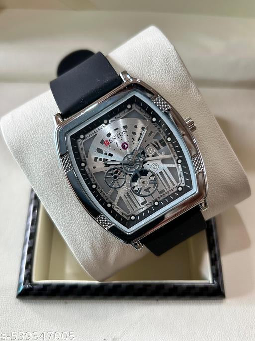 Fenton Men's Tonneau Skeleton Dial Watch with Black Silicone Strap