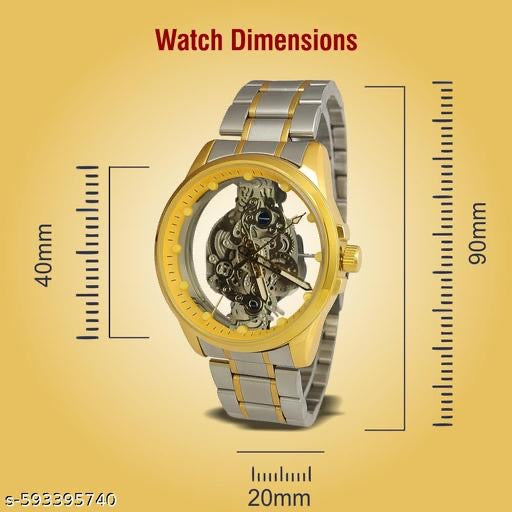 Premium Men's Luxury Two-Tone Gold & Silver Skeleton Watch - Transparent Analog Dial