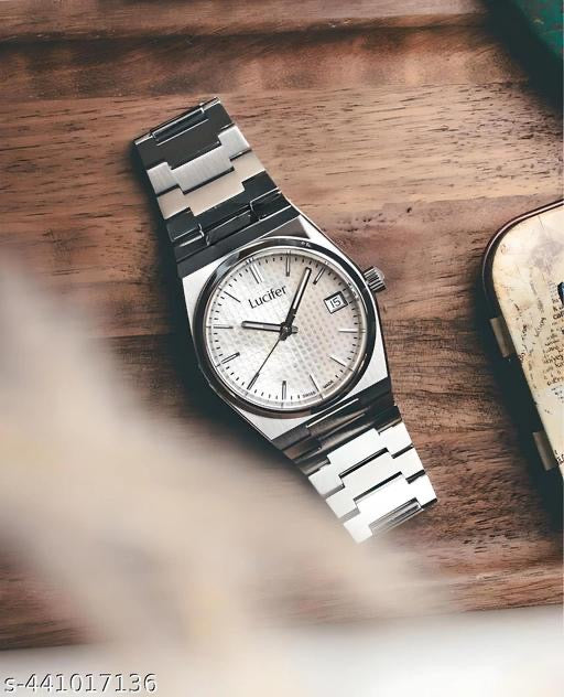 Lucifer Premium Silver Analog Watch for Men – Classic Waffle Dial Edition