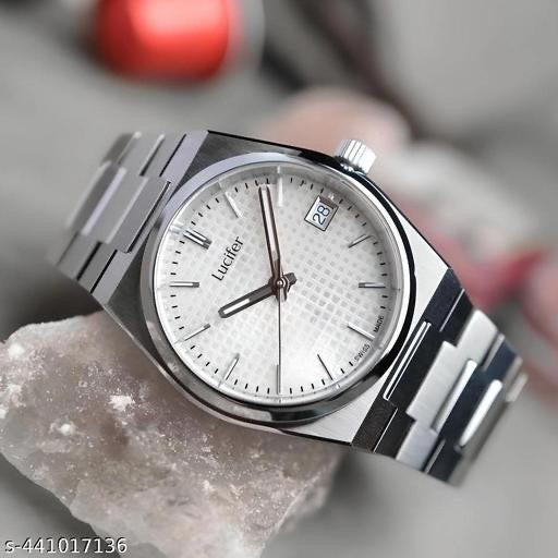 Lucifer Premium Silver Analog Watch for Men – Classic Waffle Dial Edition