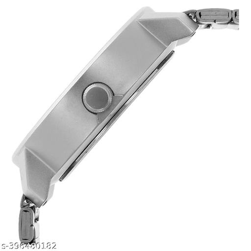 Men's Silver-Toned Analog Watch | Sporty White Dial with Bold Stencil Minute Markers & Orange Hands