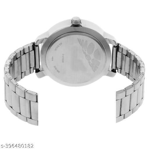 Men's Silver-Toned Analog Watch | Sporty White Dial with Bold Stencil Minute Markers & Orange Hands