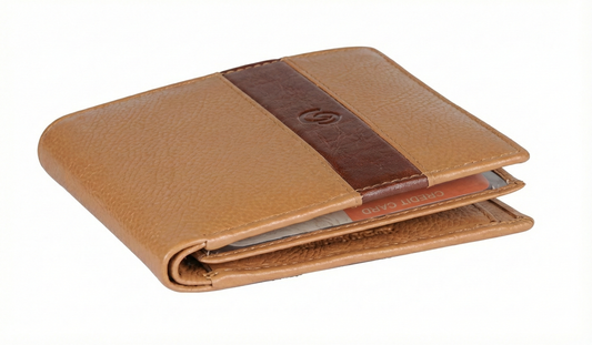 Getoree Premium Genuine Leather Bi-Fold Wallet for Men | RFID Blocking | 6 Card Slots, Coin Pocket & ID Window | Stylish Dual-Tone Tan & Brown